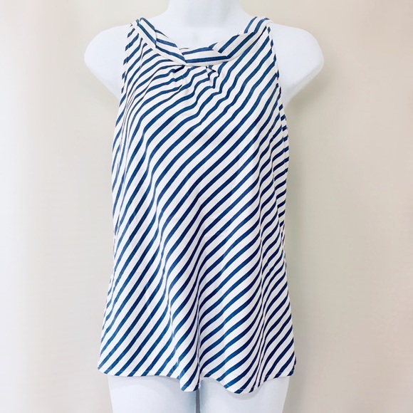 The Limited Tops - The Limited Blue & White Satin Sleeveless Top